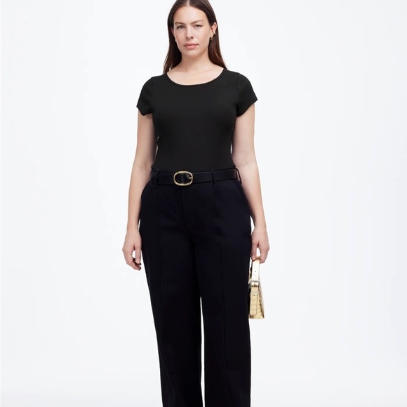 Madewell (Re)generative Cotton Ribbed Cap-Sleeve Tee Jet black‎ size M NWY NU867 - Picture 1 of 14